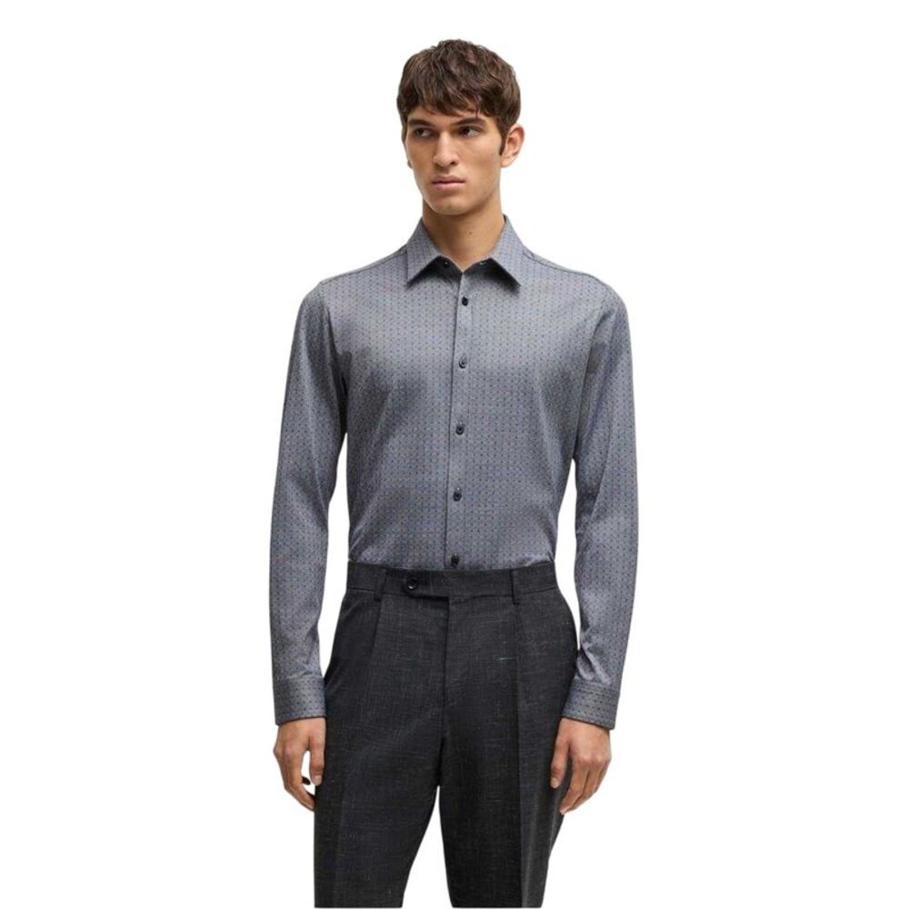 Boss Mens Geometric Regular Formal Shirt / Gray